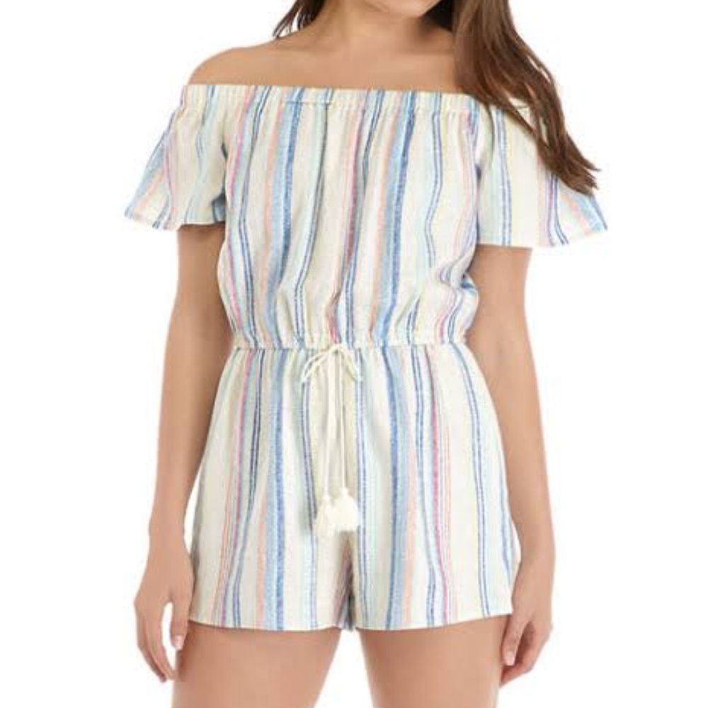 Bebop Girl’s Off The Shoulder Tassel Tie Romper
